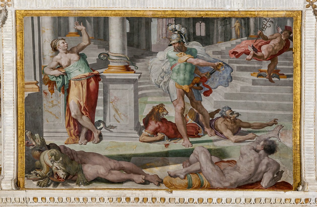 Ulysses och Circe, detalj från Polyphemus rum av Pellegrino Tibaldi
