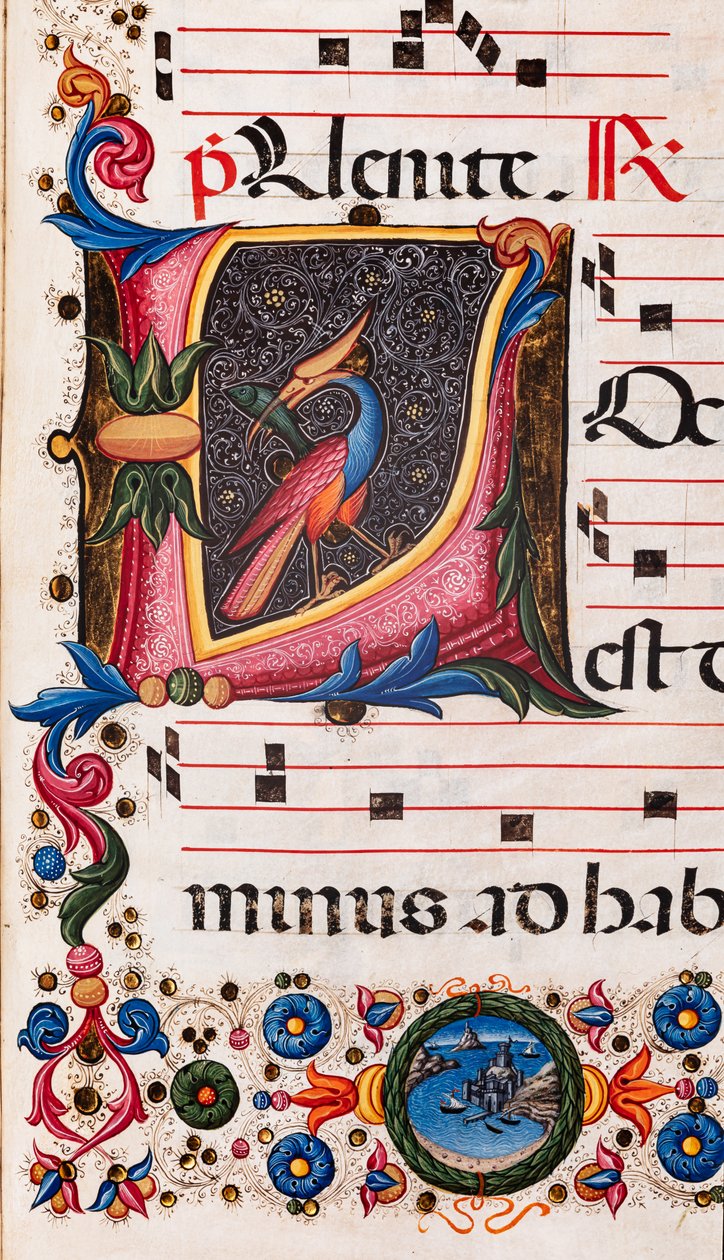 Piccolomini bibliotek: körbok, torsk. 5.E, ff. 63r med "Foliated initial", av Pellegrino di Mariano. Detalj. av Pellegrino di Mariano