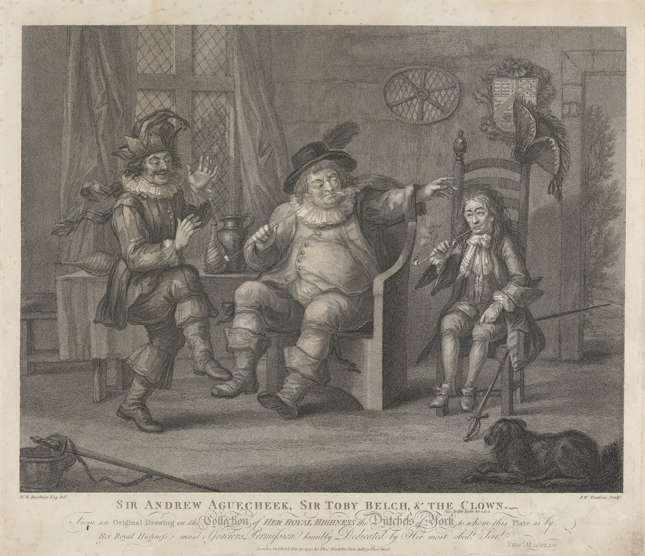 Sir Andrew Aguecheek, Sir Toby Belch and the Clown - "Twelfth Night", akt II, Scene III av Peltro W. Tomkins