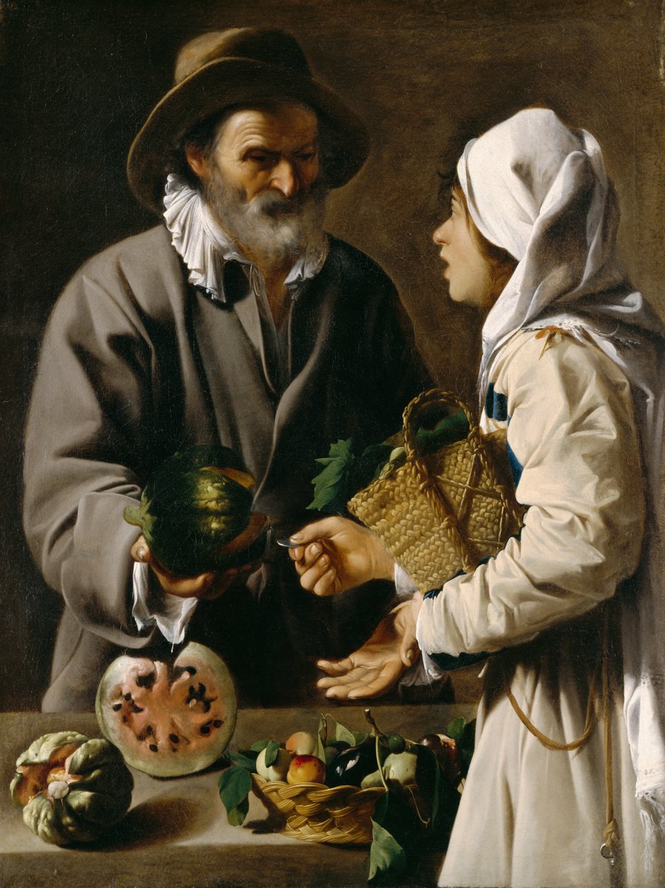 Fruktförsäljaren, c.1615-20 av Pensionante de Saraceni