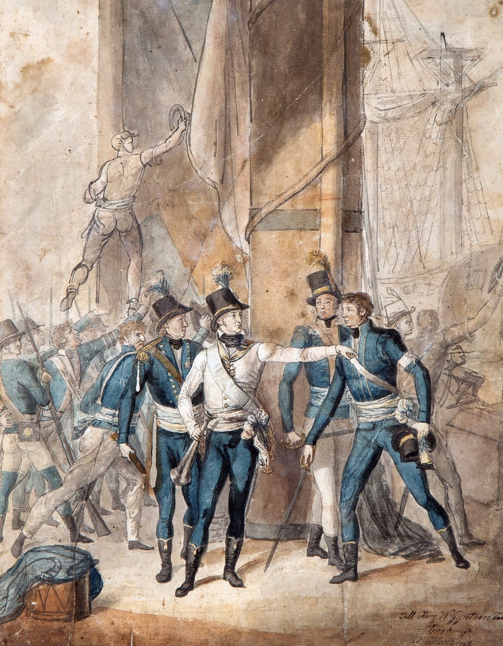 Prins Karl XIII av Sverige vid slaget vid Hogland den 17 juli 1788 par Per Krafft den yngre (1777-1863) - Akvarell på papper, 35x28 cm - Privat samling av Per  Krafft