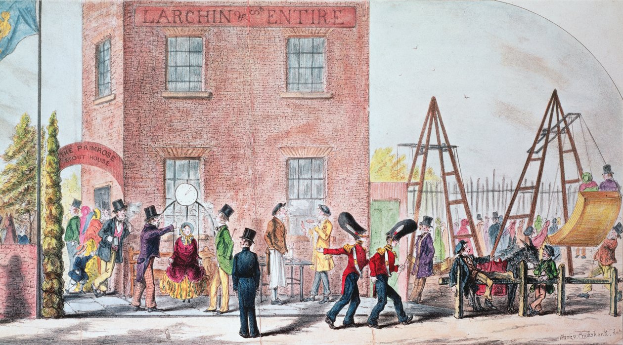 Mässa (gungor) på Primrose Tavern, Chalk Farm (tryck) av Percy Cruikshank