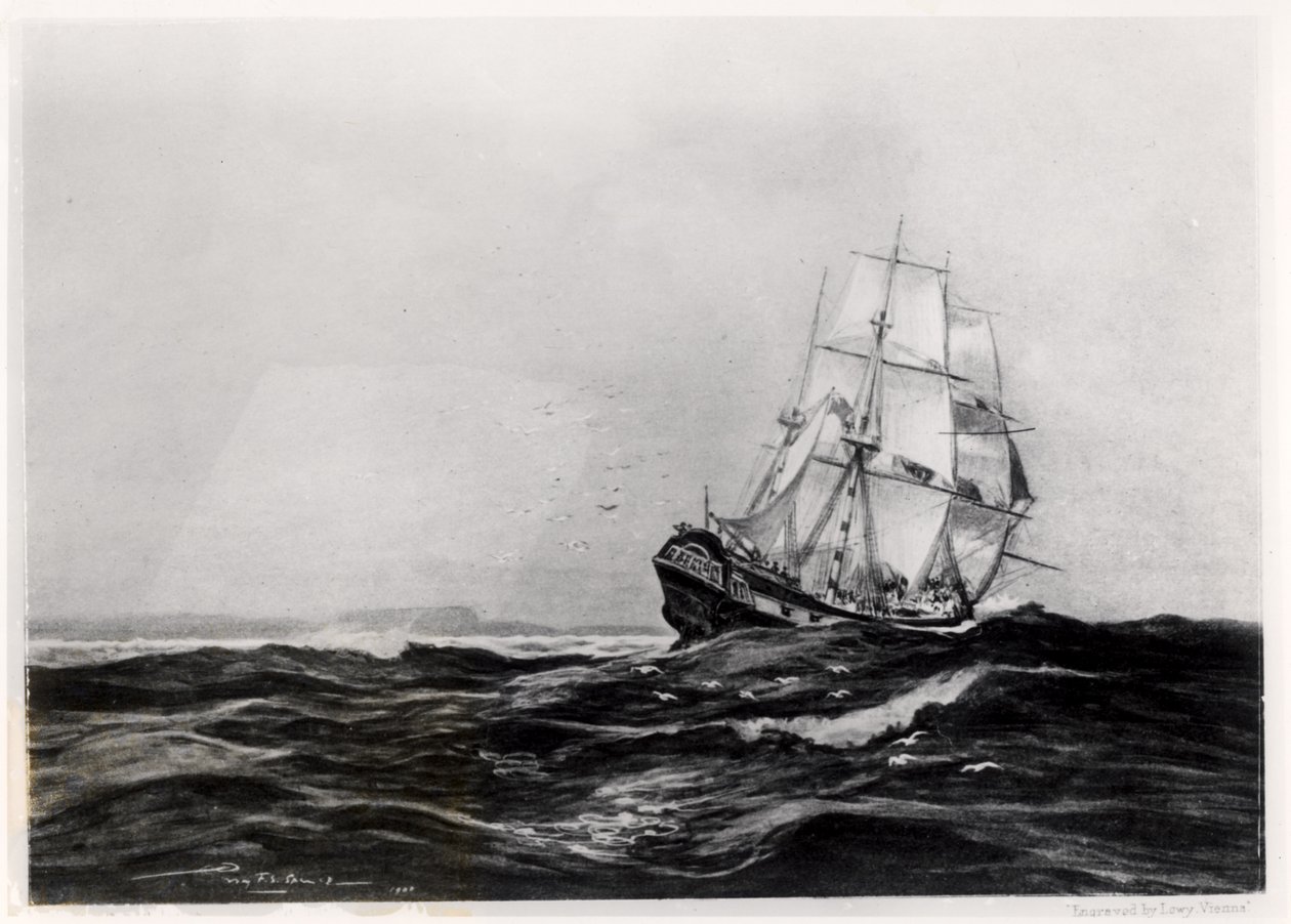 The Endeavour at Sea, 1900, graverad av Lowy av Percy F.S. Spence