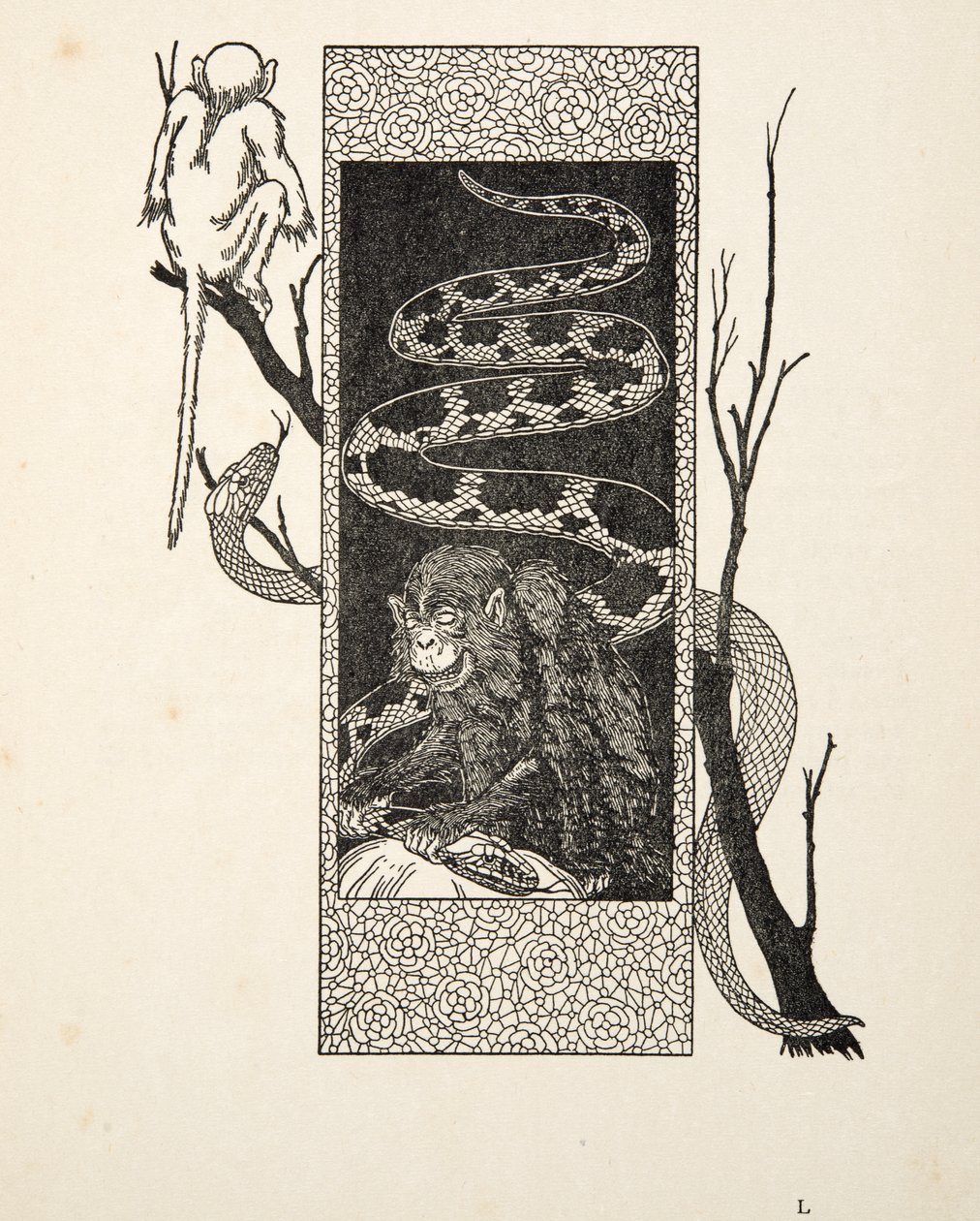 Monkey kontra orm, från Hundra anekdoter av djur, pub. 1924 av Percy J. Billingshurst