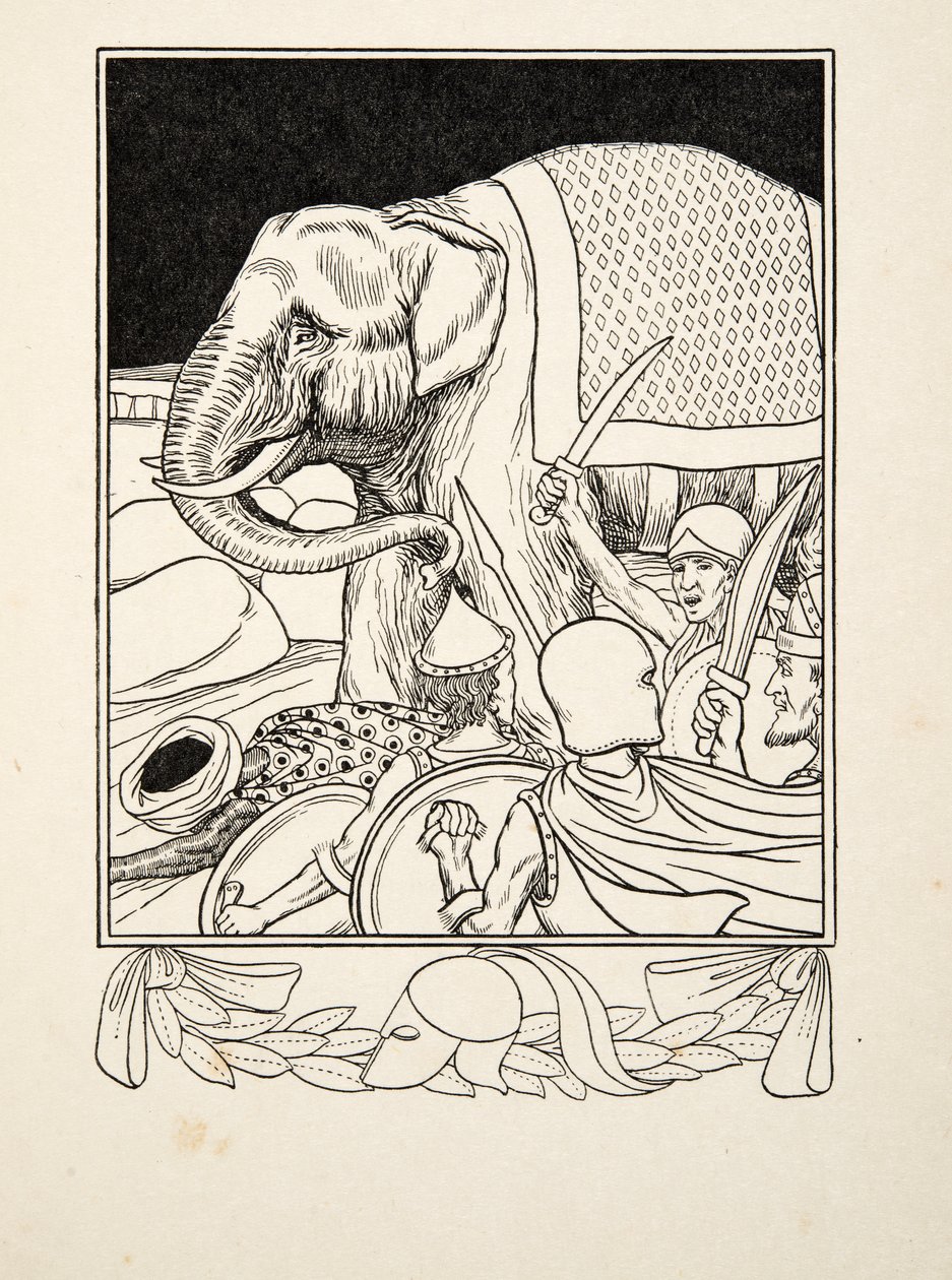 Porus räddad av hans elefant, från A Hundred Anecdotes of Animals, pub. 1924 av Percy J. Billingshurst