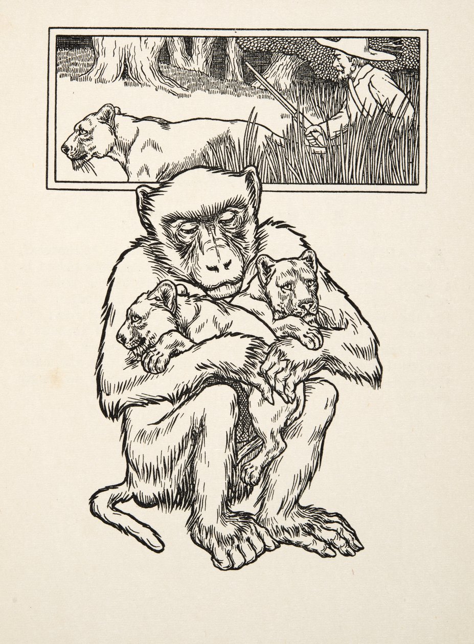 Att be om hjälp, från Hundra anekdoter av djur, pub. 1924 (gravyr) av Percy J. Billingshurst
