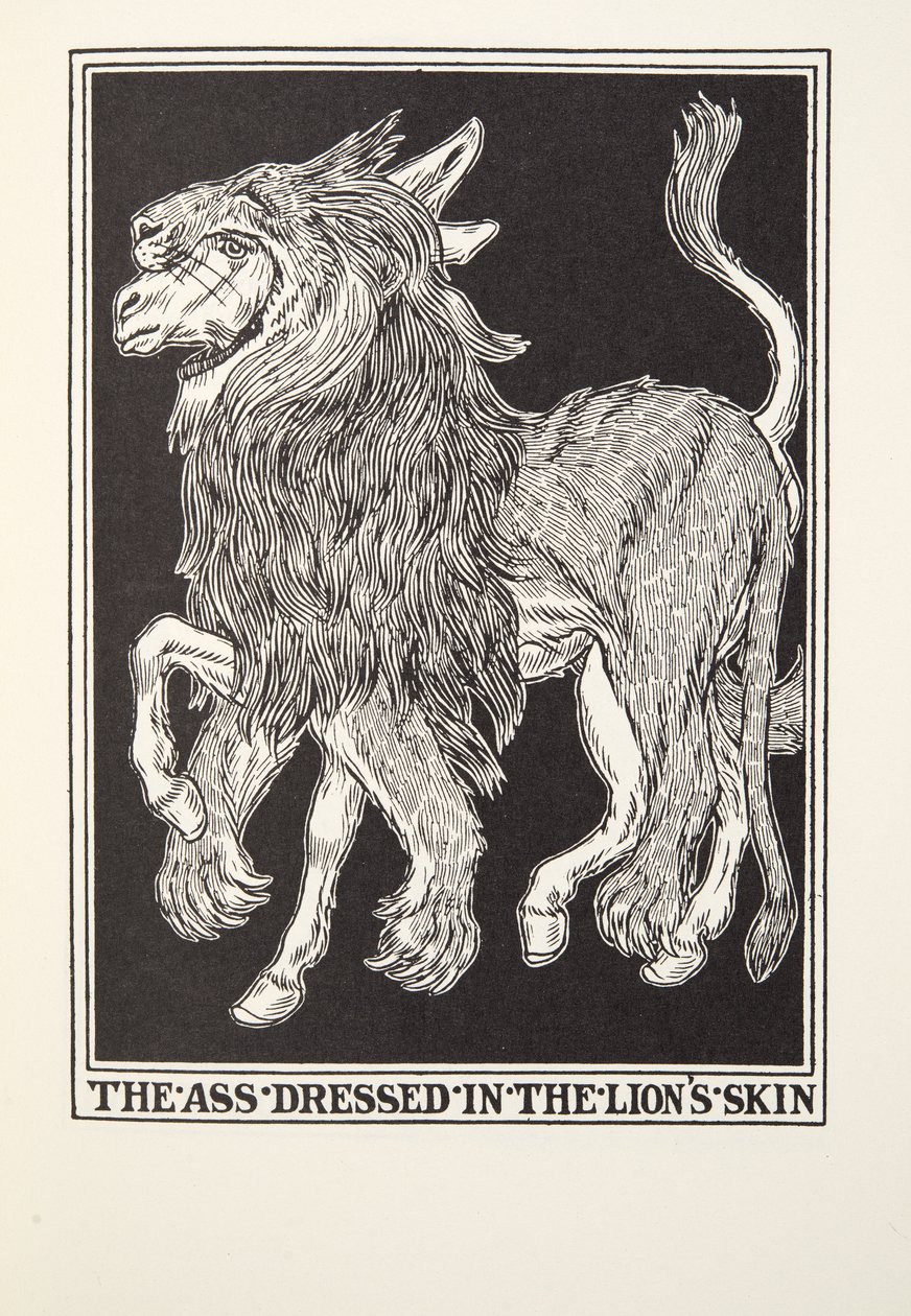 The Ass Dressed in the Lions Skin, från Fontaine Fables, pub. 1905 av Percy J. Billingshurst