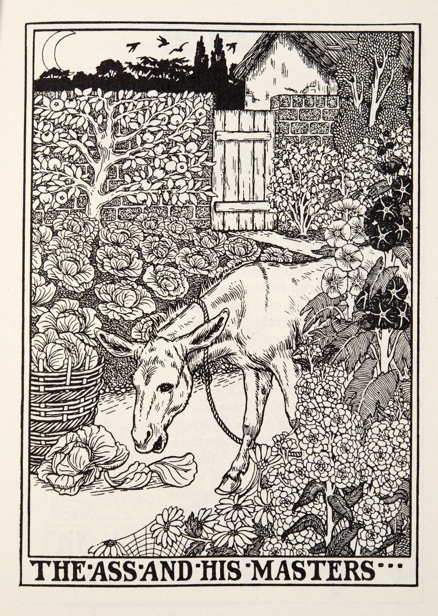 The Ass and his Masters, från Fontaine Fables, pub. 1905 av Percy J. Billingshurst