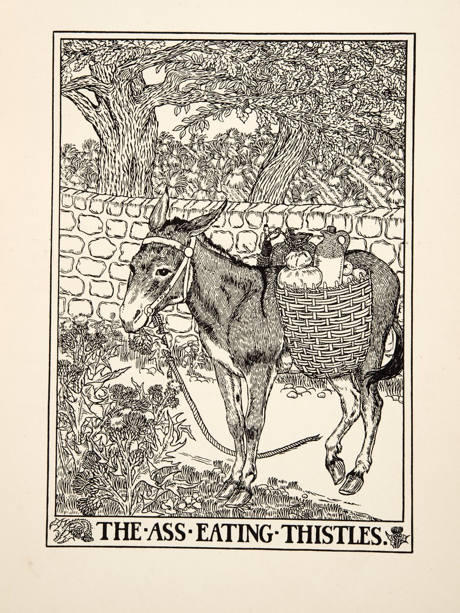 The Ass eating Thistles, från A Hundred Fables of Aesop, pub.1903 av Percy J. Billingshurst