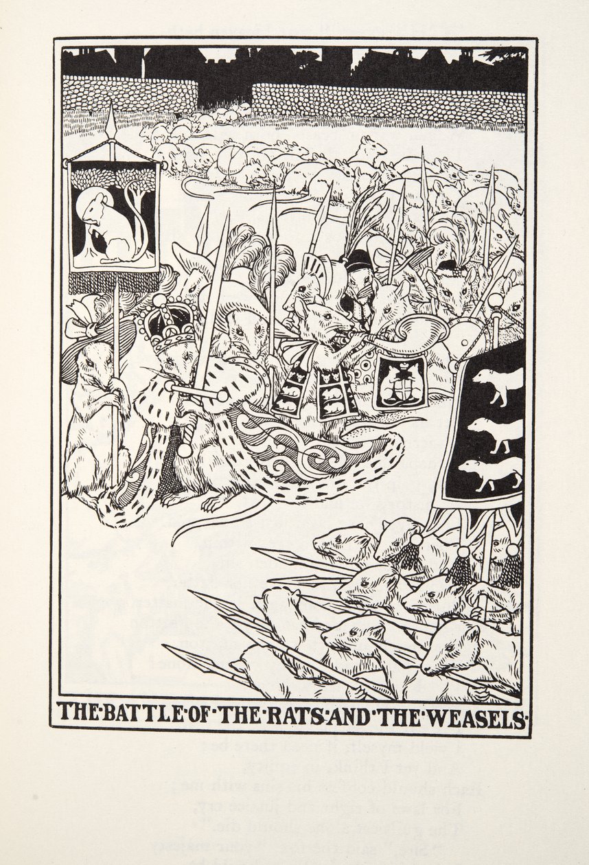 The Battle of the Rats and the Weasels, från Fontaine Fables, pub. 1905 av Percy J. Billingshurst