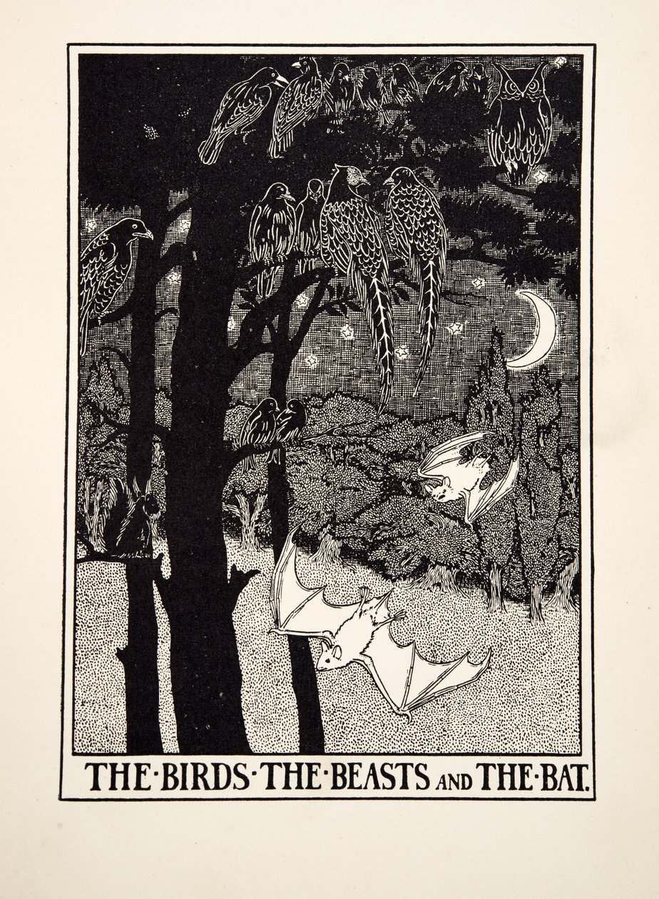 The Birds, the Beasts and the Bat, från A Hundred Fables of Aesop, pub.1903 (gravyr) av Percy J. Billingshurst