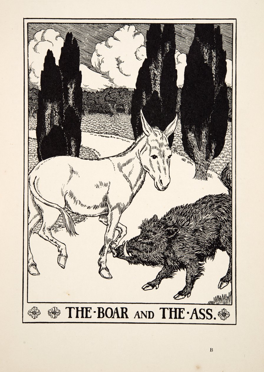 The Boar and the Ass, från A Hundred Fables of Aesop, pub.1903 av Percy J. Billingshurst