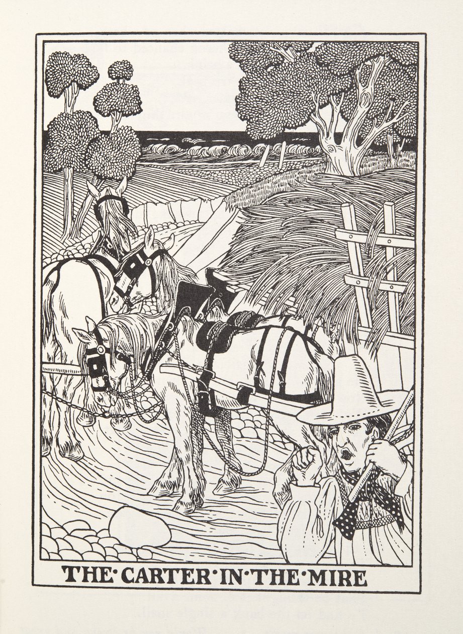 The Carter in the Mire, från Fontaine Fables, pub. 1905 (gravyr) av Percy J. Billingshurst