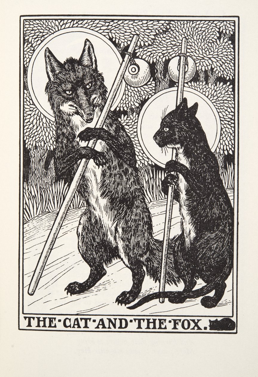 Katten och räven, från Fontaine Fables, pub. 1905 av Percy J. Billingshurst