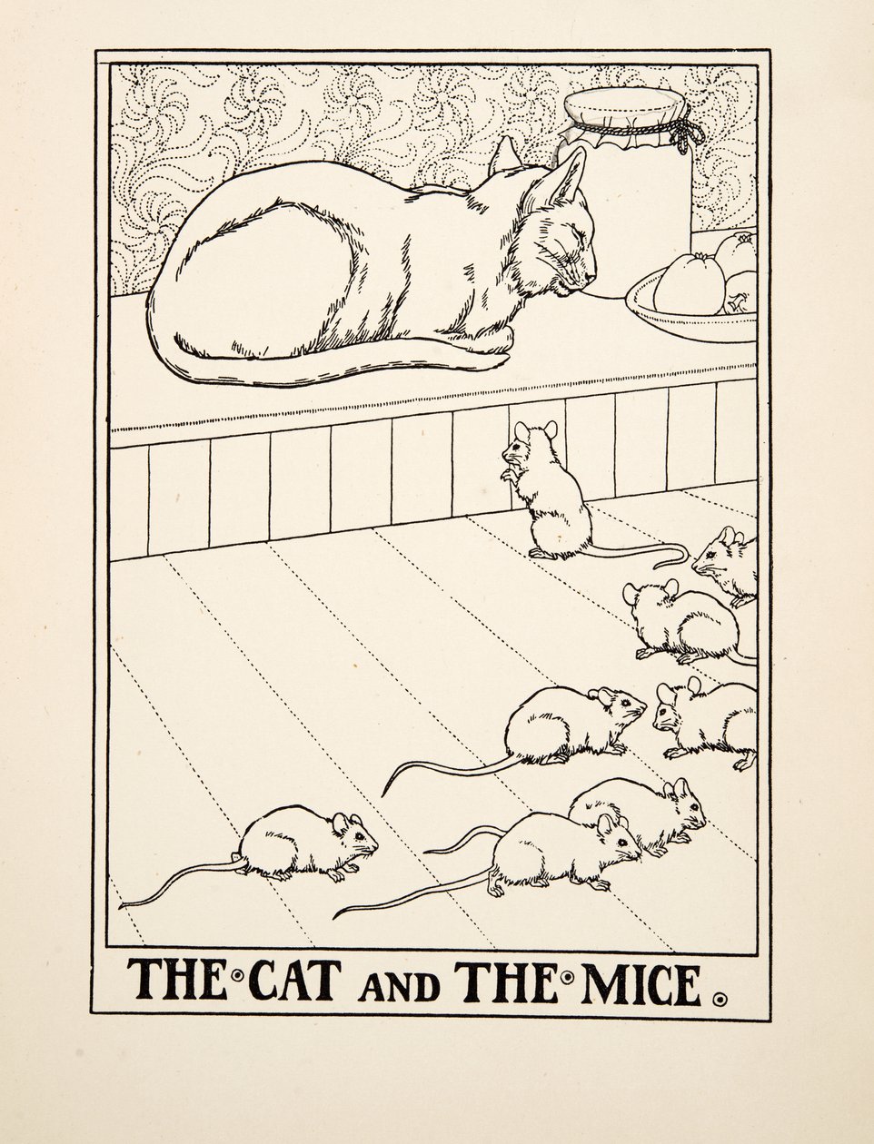 Katten och mössen, från Aesops hundra fabler, pub.1903 (gravyr) av Percy J. Billingshurst