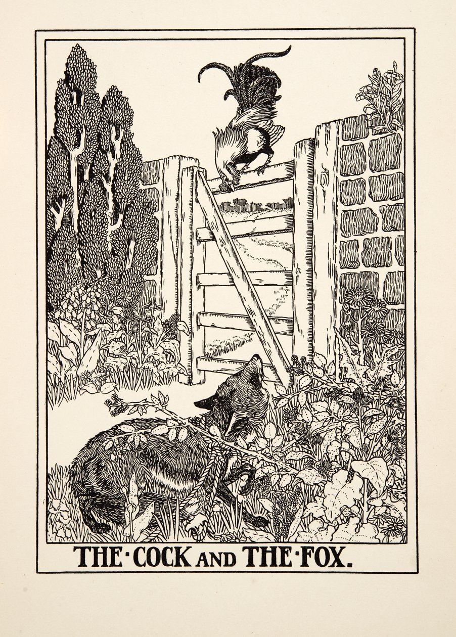 The Cock and the Fox, från A Hundred Fables of Aesop, pub.1903 av Percy J. Billingshurst