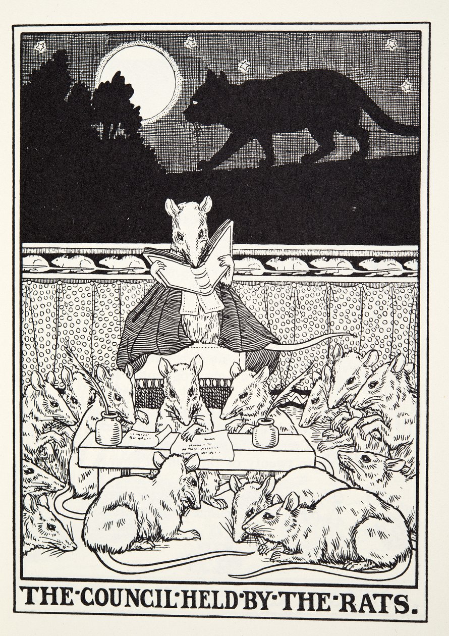 Rådet som hålls av Rats, från Fontaine Fables, pub. 1905 av Percy J. Billingshurst