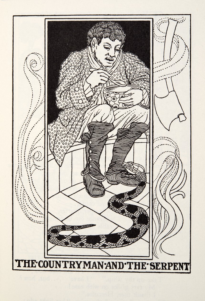 Landsmannen och ormen, från Fontaine Fables, pub. 1905 av Percy J. Billingshurst