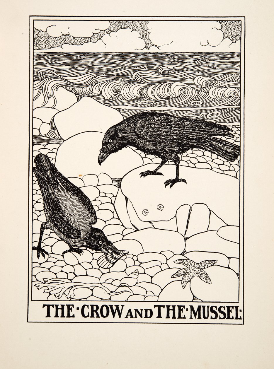 Kråkan och musslan, från Aesops hundra fabler, pub.1903 av Percy J. Billingshurst