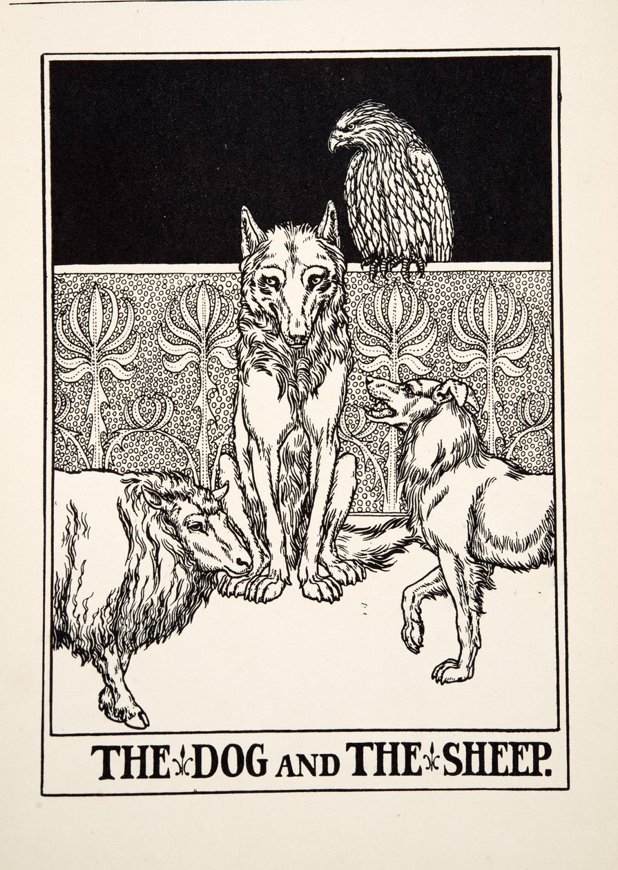 Hunden och fåret, från Aesops hundra fabler, pub.1903 av Percy J. Billingshurst