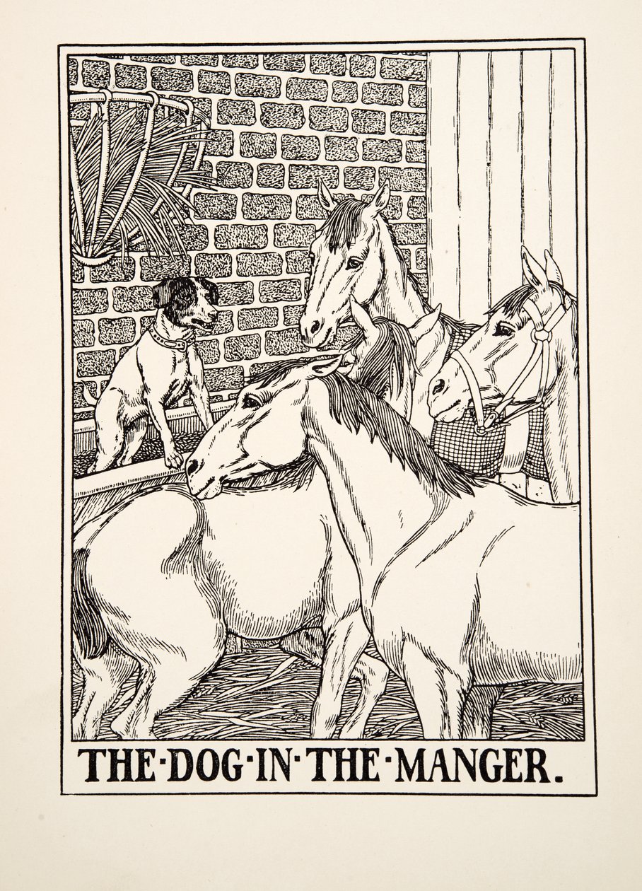 Hunden i krubban, från A Hundred Fables of Aesop, pub.1903 av Percy J. Billingshurst