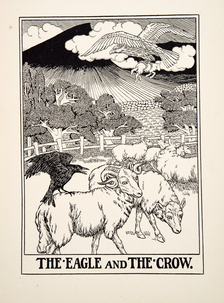 Örnen och kråkan, från Aesops hundra fabler, pub.1903 av Percy J. Billingshurst