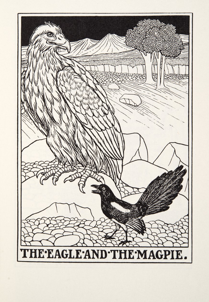 Örnen och skatan, från Fontaine Fables, pub. 1905 av Percy J. Billingshurst