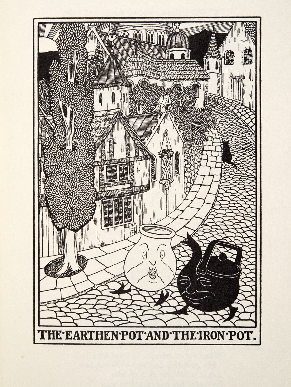 The Earthen Pot and the Iron Pot, från Fontaine Fables, pub. 1905 av Percy J. Billingshurst