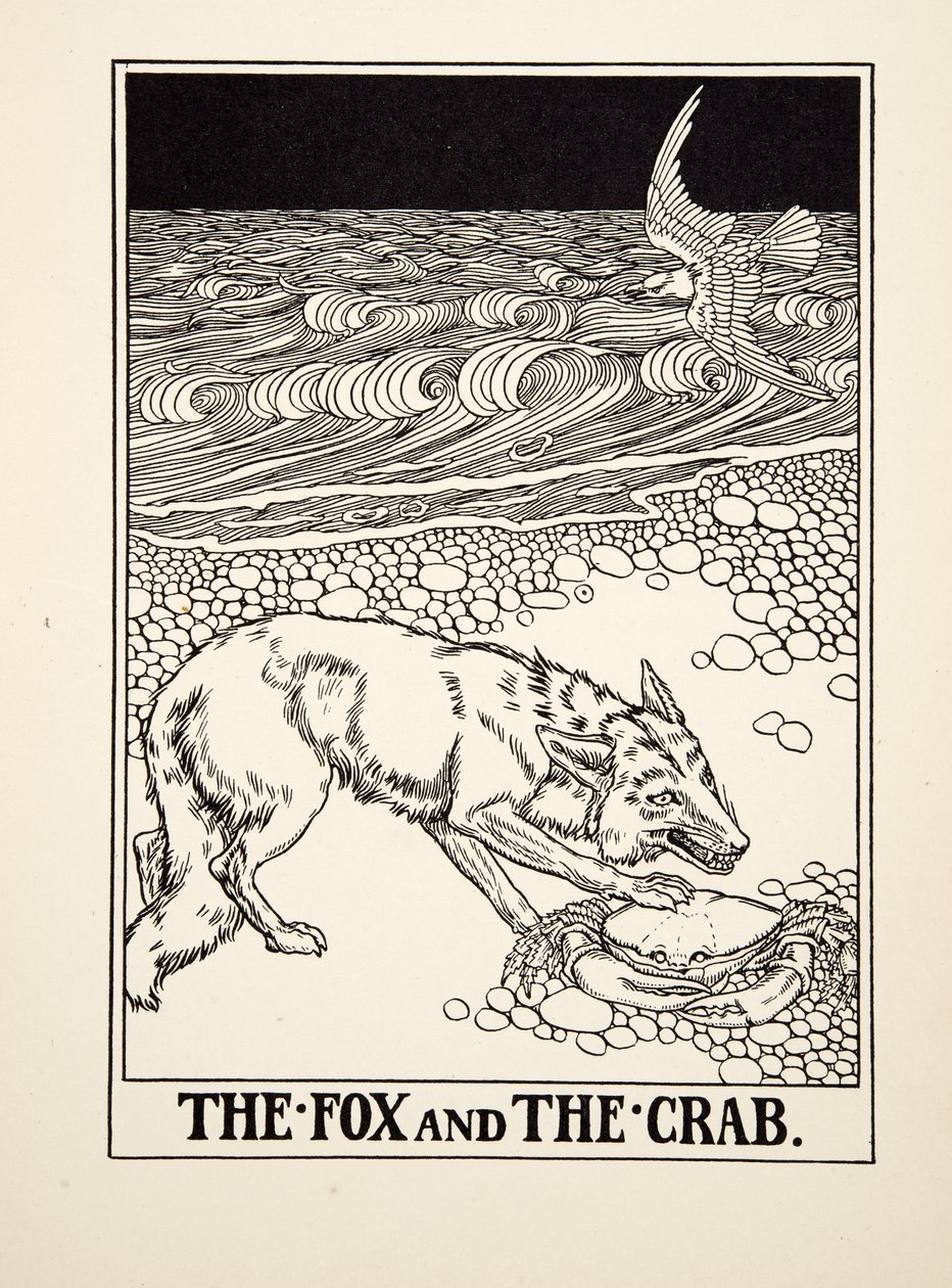 Räven och krabban, från Aesops hundra fabler, pub.1903 (gravyr) av Percy J. Billingshurst