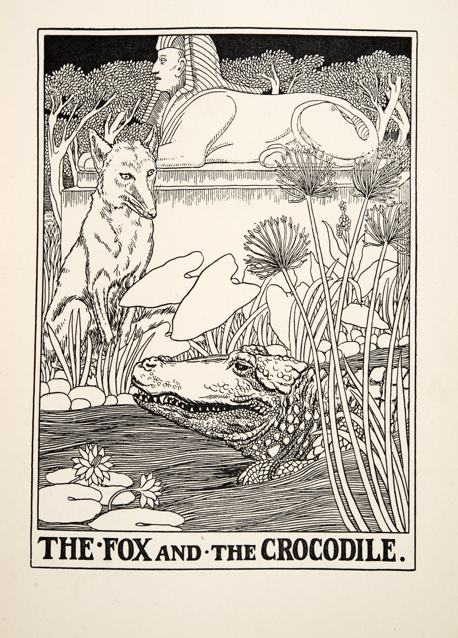 Räven och krokodilen, från Aesops hundra fabler, pub.1903 av Percy J. Billingshurst