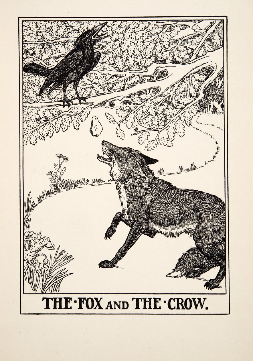 Räven och kråkan, från Aesops hundra fabler, pub.1903 av Percy J. Billingshurst