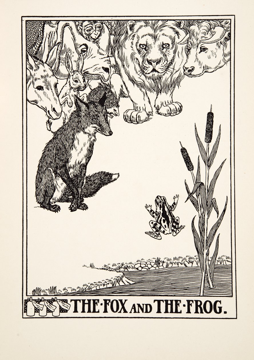 The Fox and the Frog, från A Hundred Fables of Aesop, pub.1903 (gravyr) av Percy J. Billingshurst