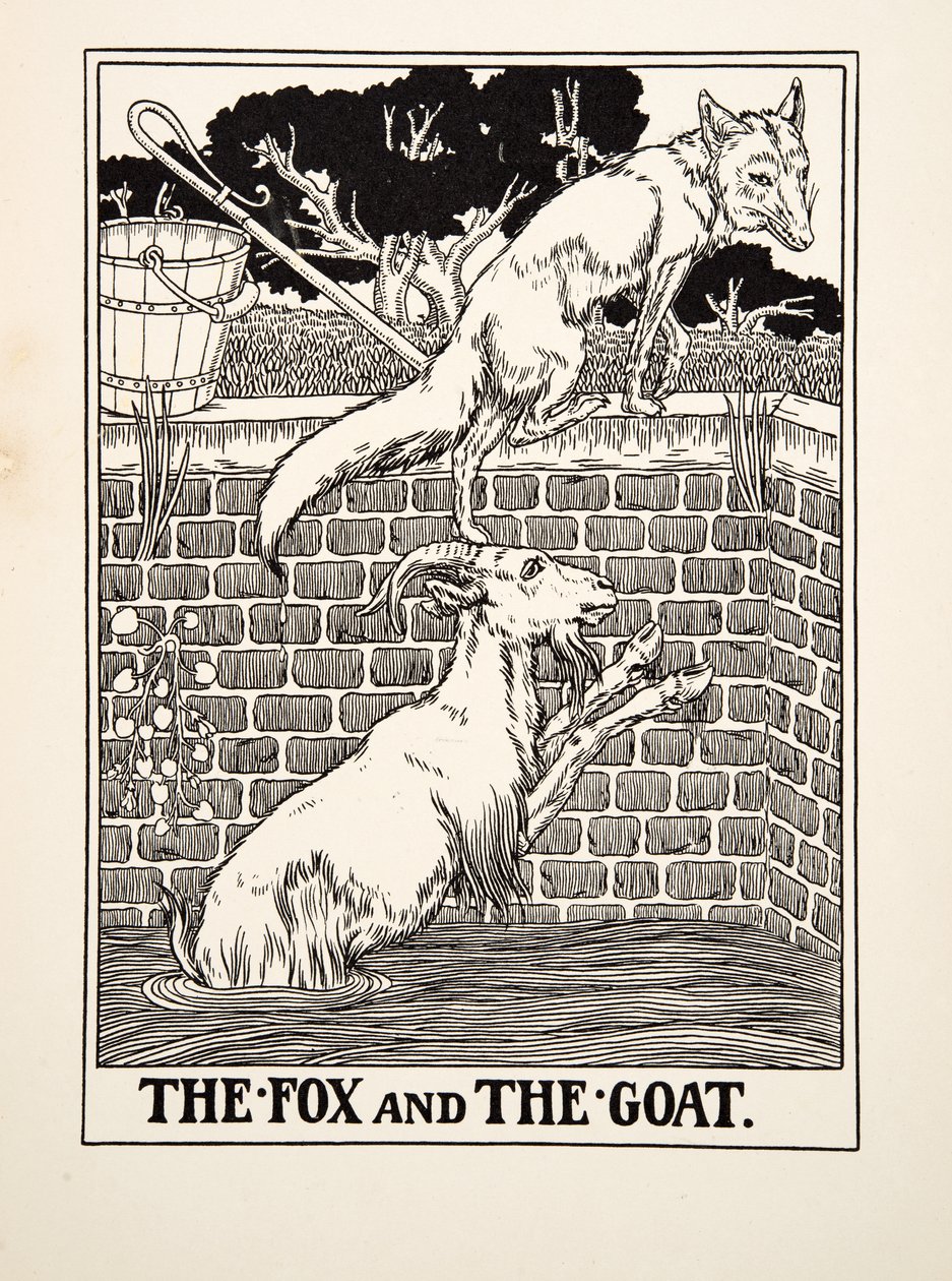 Räven och geten, från Aesops hundra fabler, pub.1903 av Percy J. Billingshurst
