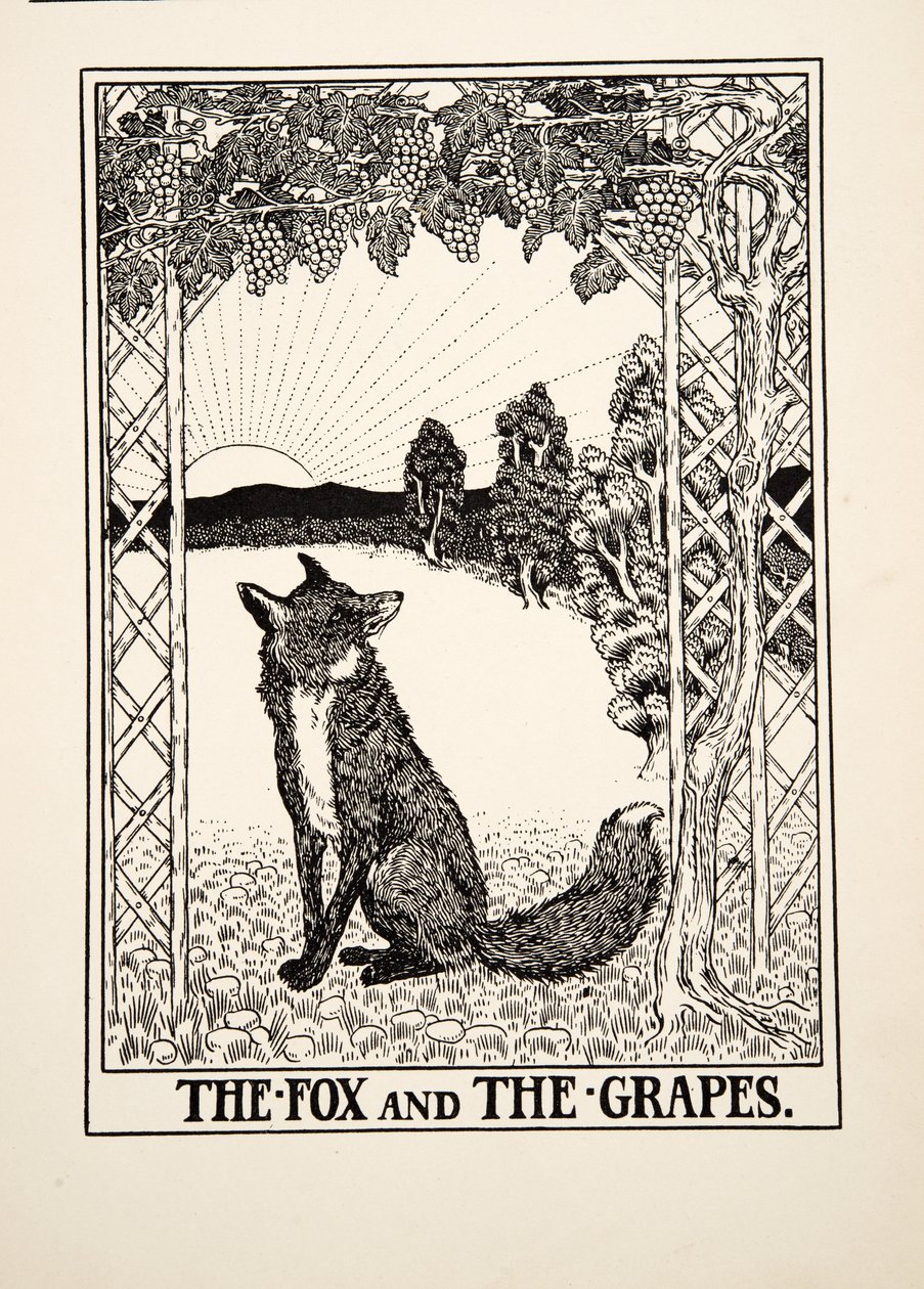 The Fox and the Grapes, från A Hundred Fables of Aesop, pub.1903 av Percy J. Billingshurst