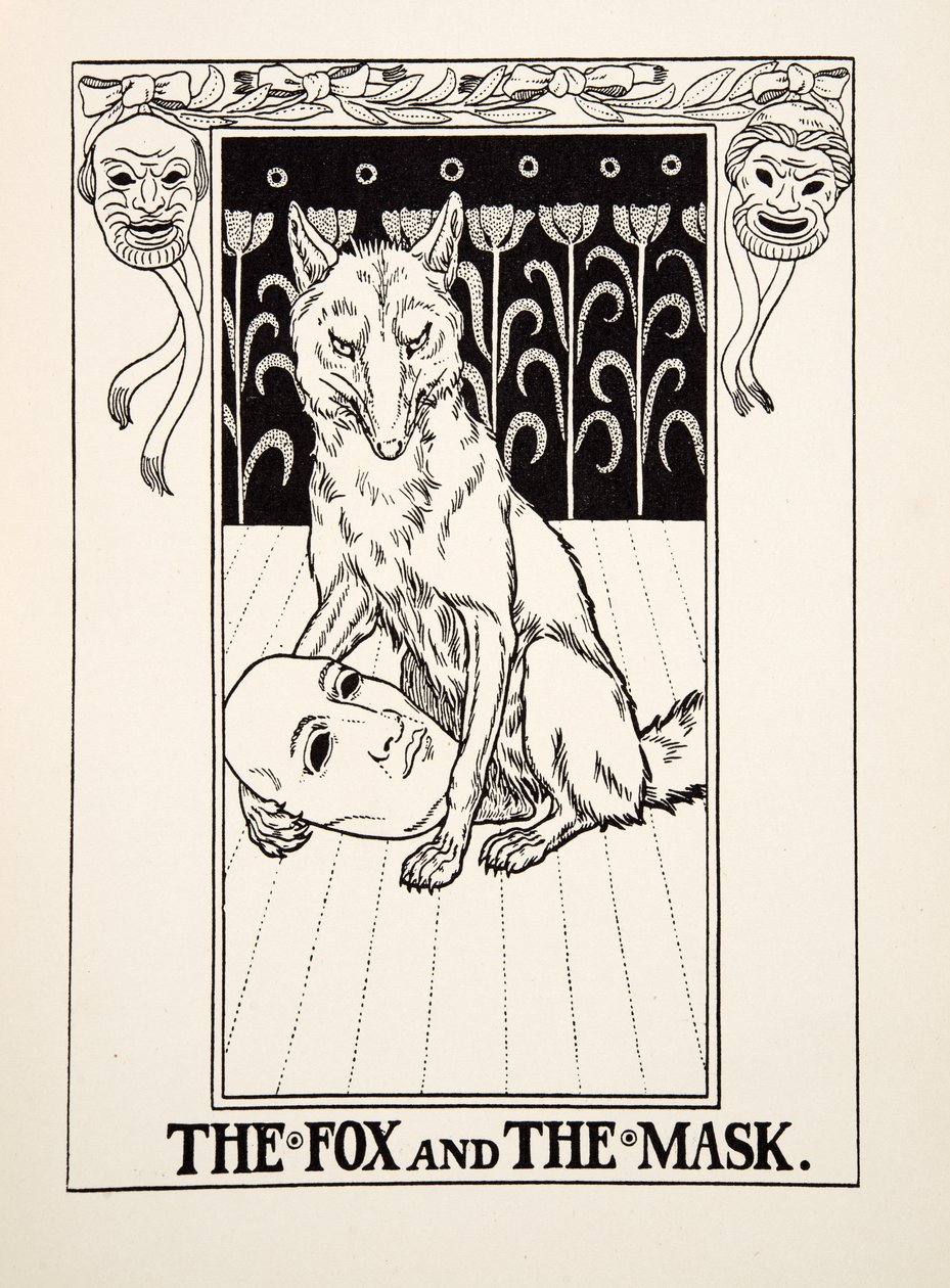 Räven och masken, från A Hundred Fables of Aesop, pub.1903 av Percy J. Billingshurst