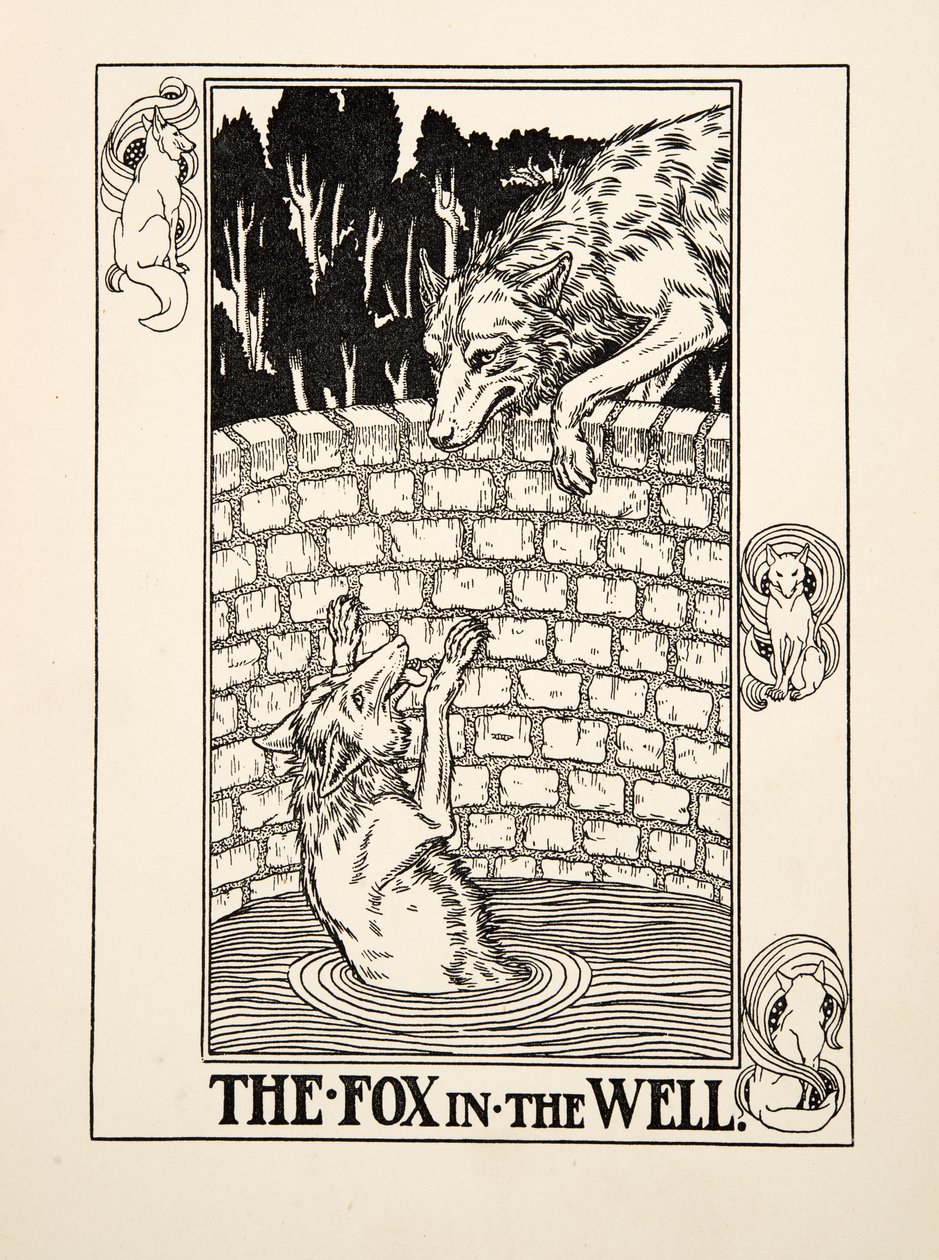 Räven i brunnen, från A Hundred Fables of Aesop, pub.1903 av Percy J. Billingshurst