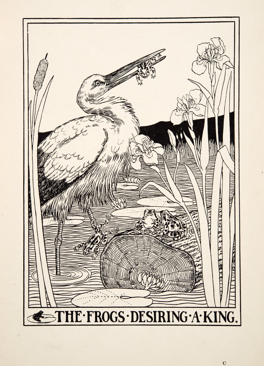 The Frogs Desiring a King, från A Hundred Fables of Aesop, pub.1903 av Percy J. Billingshurst