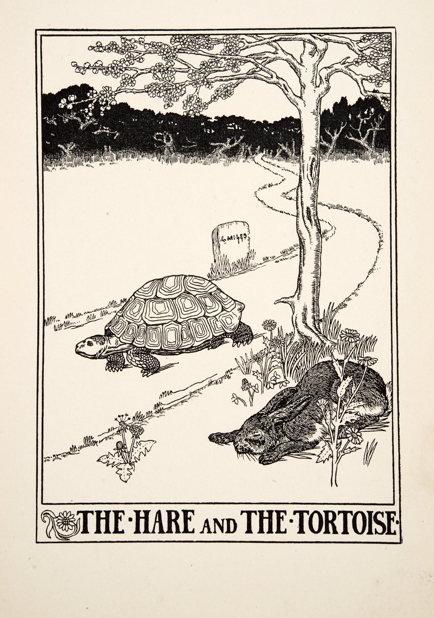 Haren och sköldpaddan, från Aesops hundra fabler, pub.1903 av Percy J. Billingshurst