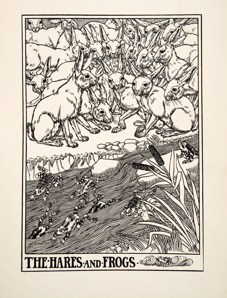 Hararna och grodorna, från Aesops hundra fabler, pub.1903 av Percy J. Billingshurst