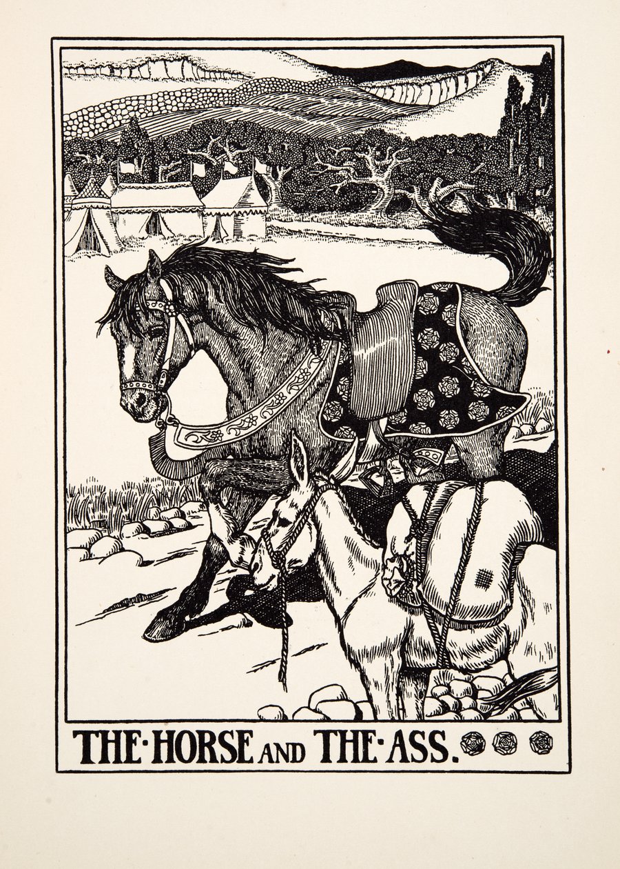 Hästen och åsnan, från Aesops hundra fabler, pub.1903 av Percy J. Billingshurst
