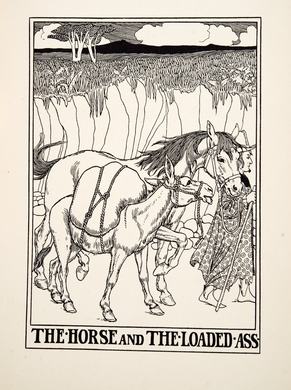 The Horse and the Loaded Ass, från A Hundred Fables of Aesop, pub.1903 (gravyr) av Percy J. Billingshurst