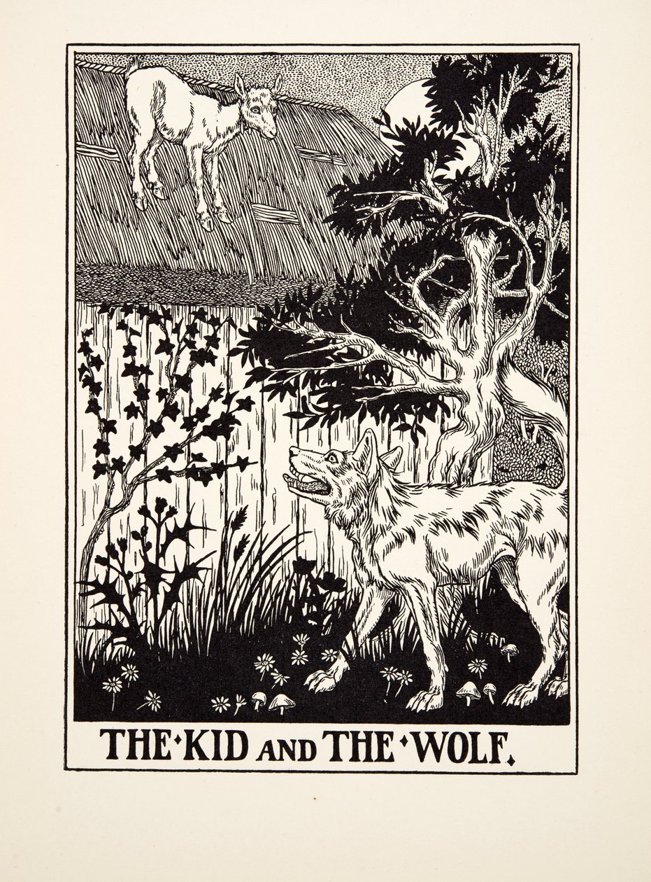 The Kid and the Wolf, från A Hundred Fables of Aesop, pub.1903 av Percy J. Billingshurst