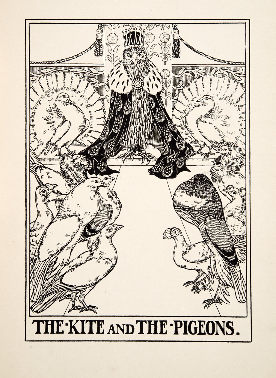 Draken och duvorna, från Aesops hundra fabler, pub.1903 av Percy J. Billingshurst