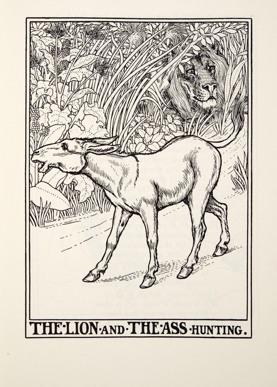 Lejonet och rövjakten, från Fontaine Fables, pub. 1905 av Percy J. Billingshurst
