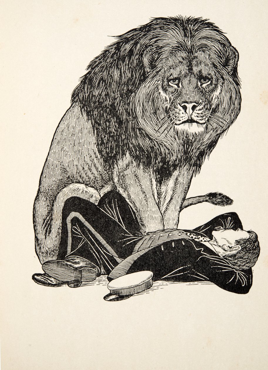 Lejonet och hans vårdare, från Hundra anekdoter av djur, pub. 1924 av Percy J. Billingshurst