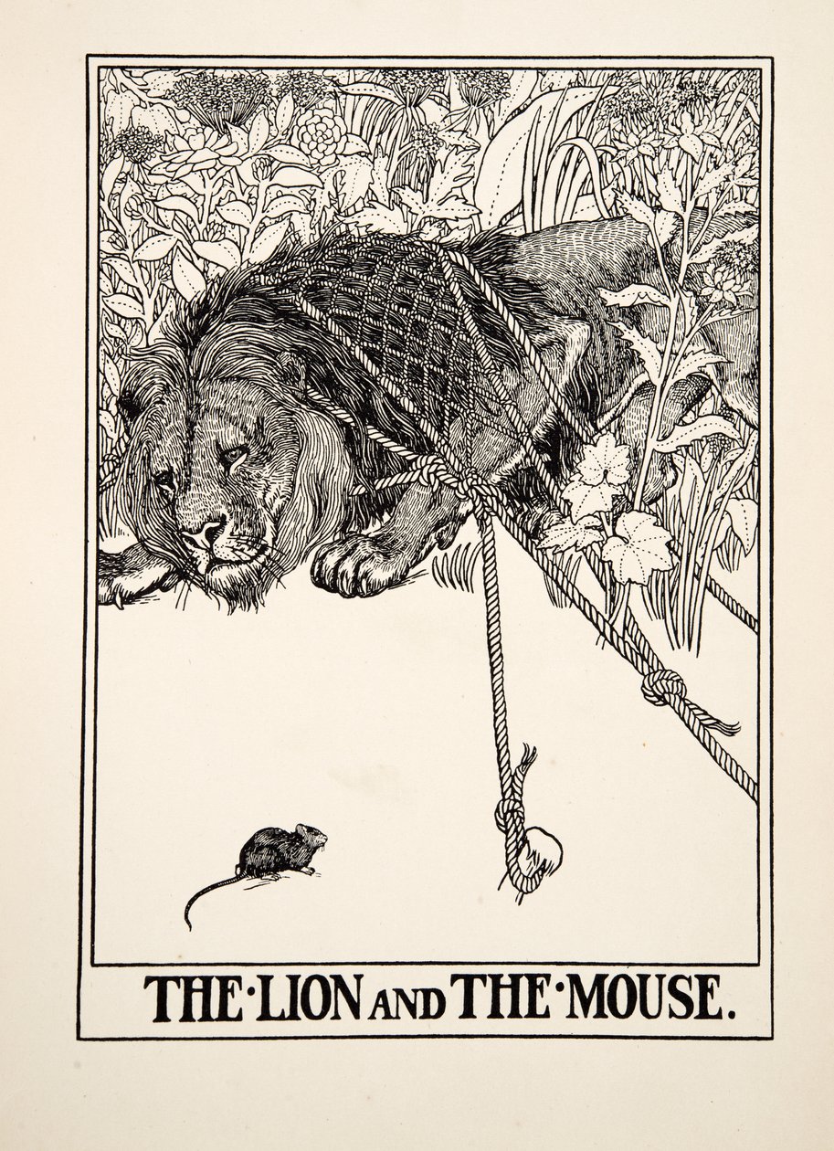 Lejonet och musen, från Aesops hundra fabler, pub.1903 av Percy J. Billingshurst