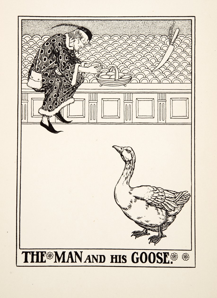 Mannen och hans gås, från Aesops hundra fabler, pub.1903 (gravyr) av Percy J. Billingshurst