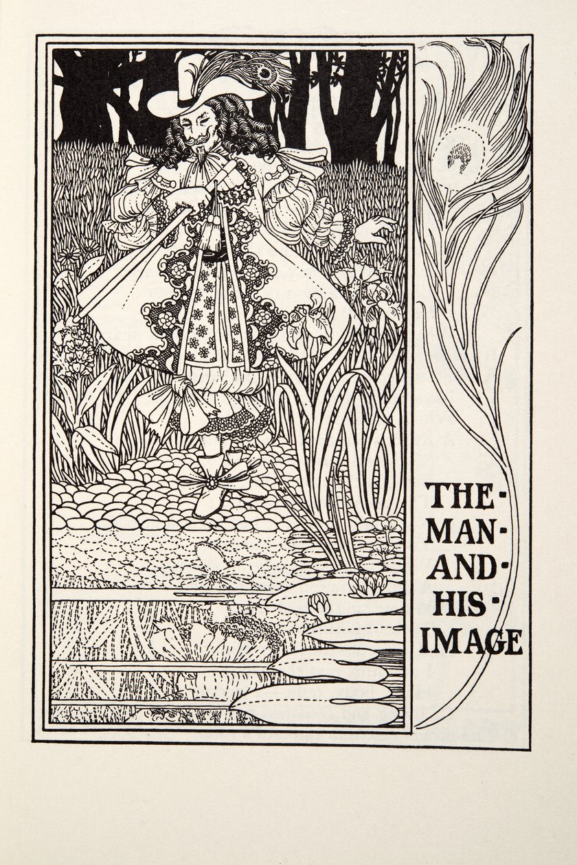 Mannen och hans bild, från Fontaine Fables, pub. 1905 (gravyr) av Percy J. Billingshurst