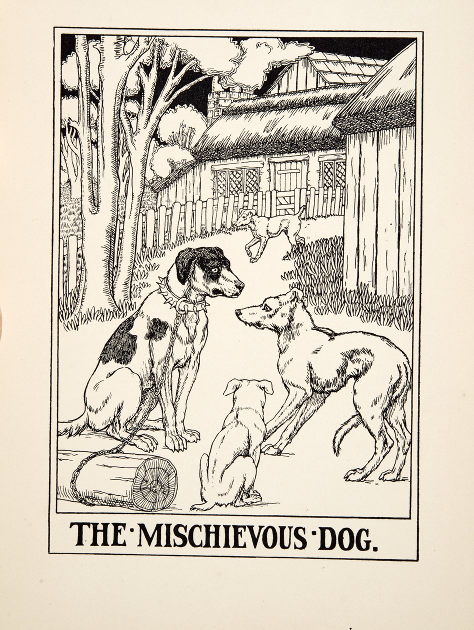 Den busiga hunden, från A Hundred Fables of Aesop, pub.1903 (gravyr) av Percy J. Billingshurst