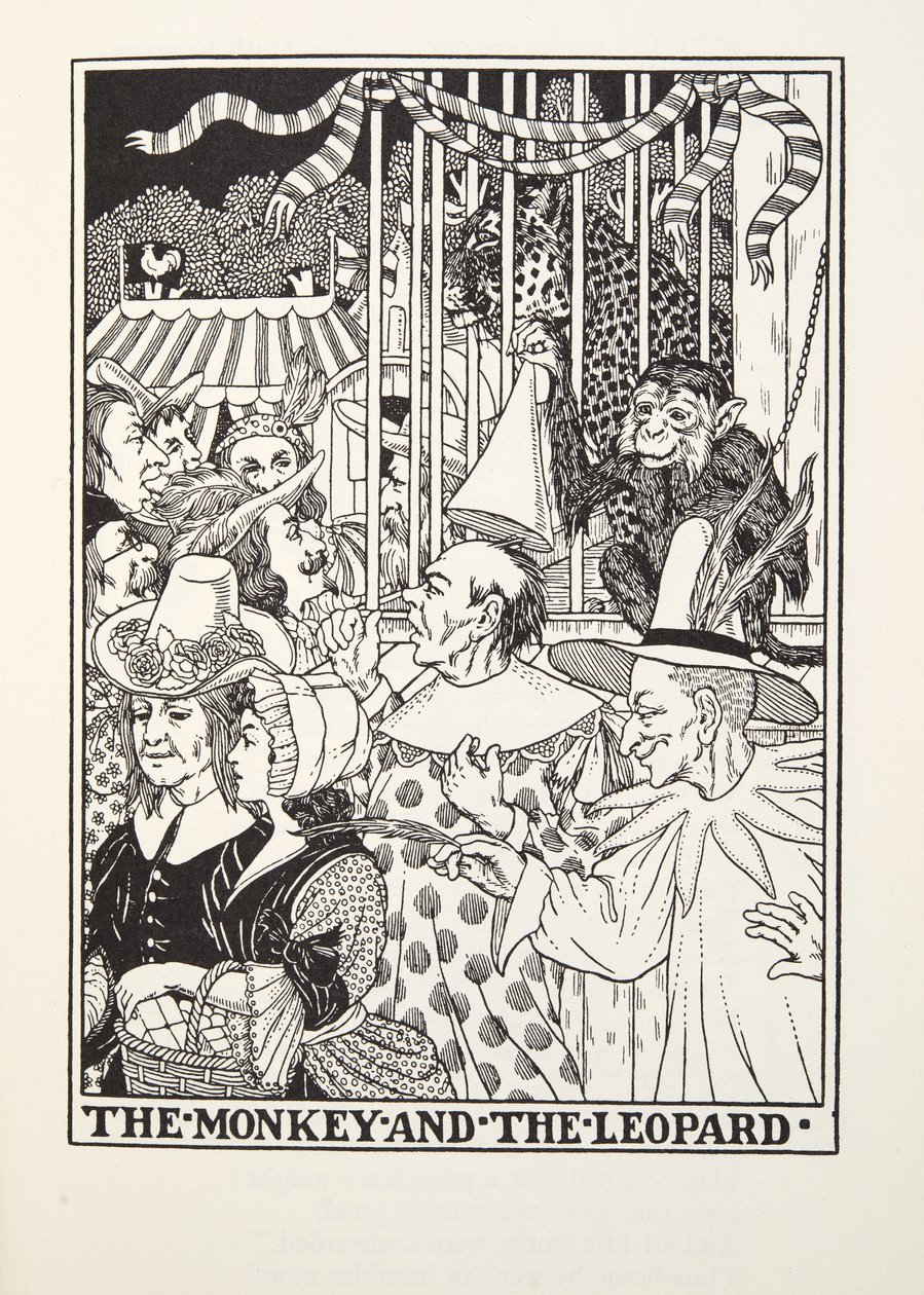 The Monkey and the Leopard, från Fontaine Fables, pub. 1905 av Percy J. Billingshurst